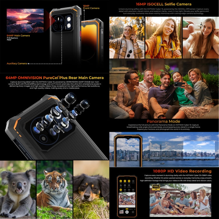 HOTWAV CYBER 13, IP68/IP69K Rugged Phone, 8GB+128GB, 10800mAh, 6.6 inch Android 14.0 Unisoc T606 Octa Core, Network: 4G, NFC, OTG HOTWAV CYBER 13, IP68/IP69K Rugged Phone, 8GB+128GB, 10800mAh, 6.6 inch Android 14.0 Unisoc T606 Octa Core, Network: 4G, NFC, OTG